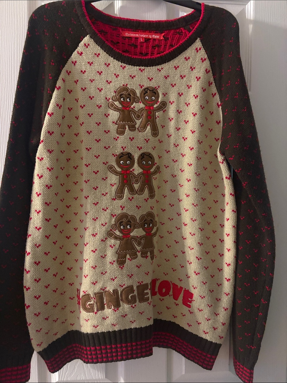 Ginger Love Women's Cream & Brown Holiday Sweater